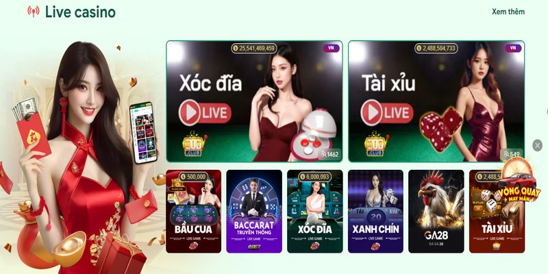 Trải nghiệm bàn chơi thú vị lại Live Casino